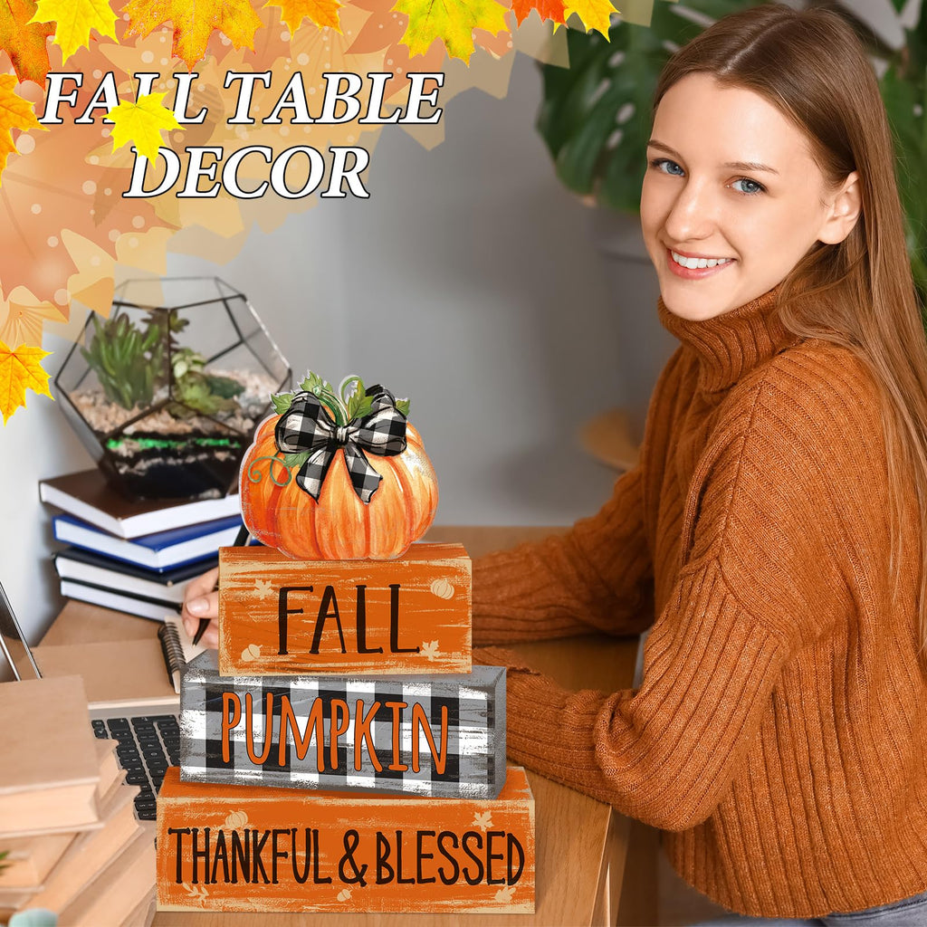 4 Pcs Fall Decor for Home Hello Fall Wooden Signs with Ice Cream Cup