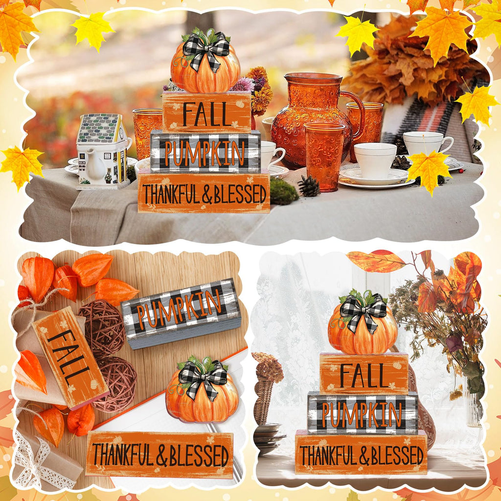 4 Pcs Fall Decor for Home Hello Fall Wooden Signs with Ice Cream Cup