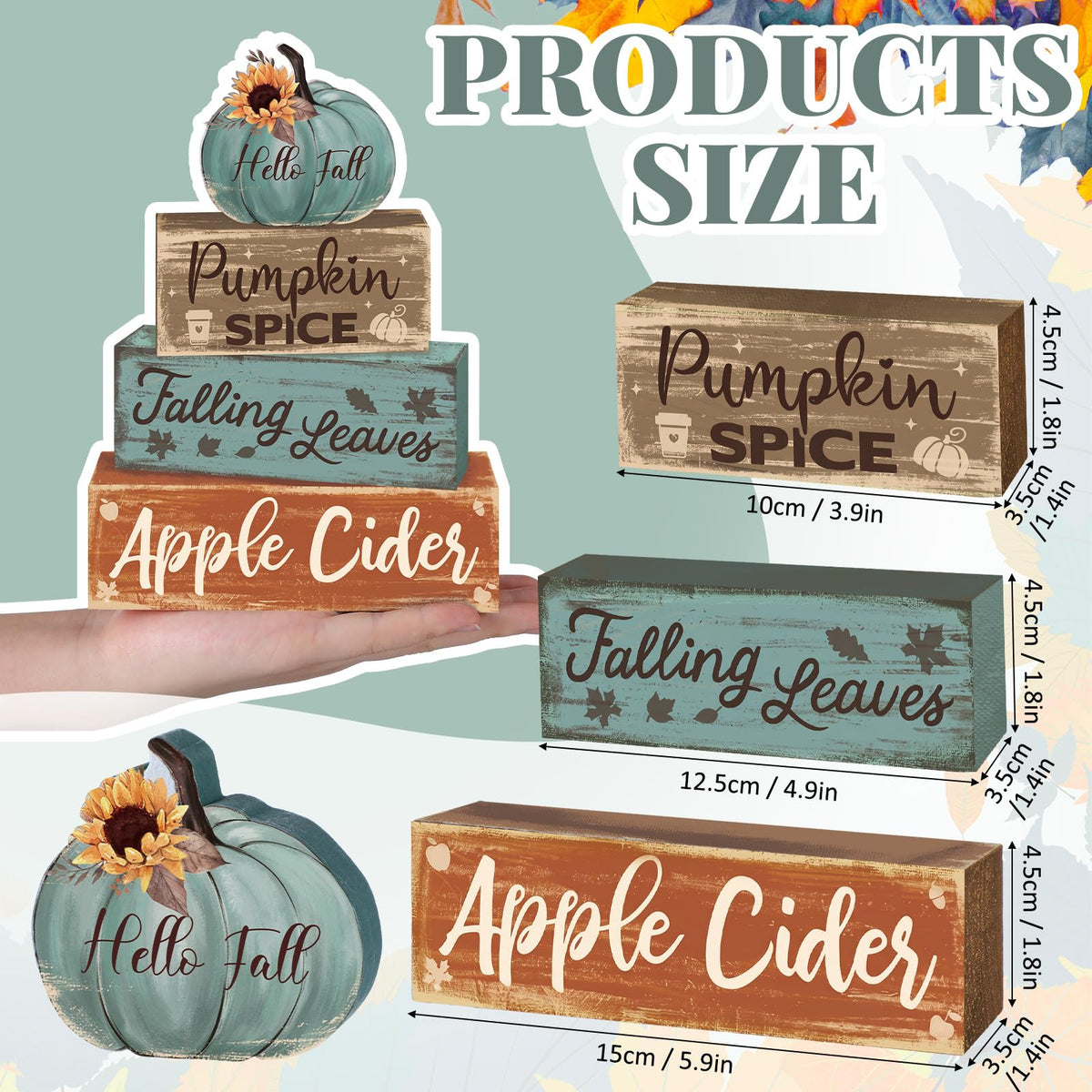 4 Pcs Fall Decor for Home Hello Fall Wooden Signs with Ice Cream Cup