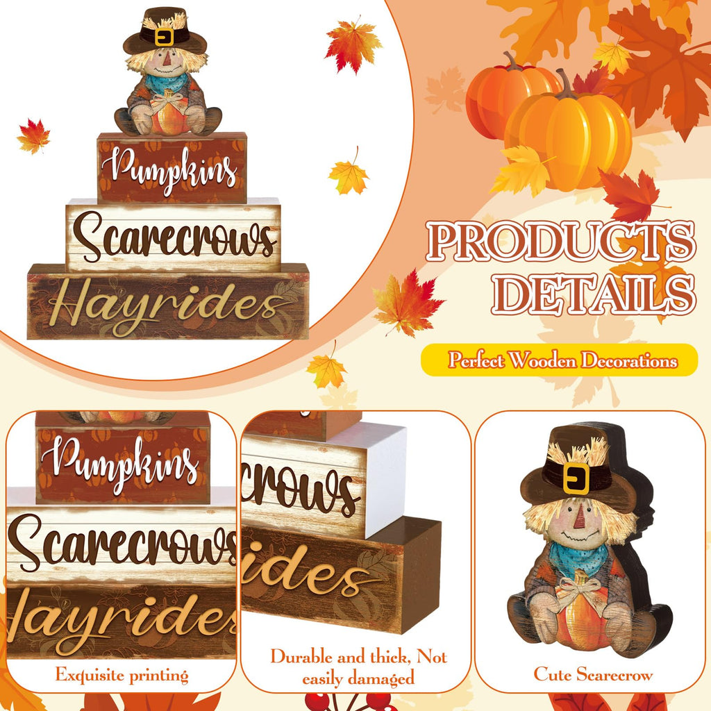 4 Pcs Fall Decor for Home Hello Fall Wooden Signs with Ice Cream Cup