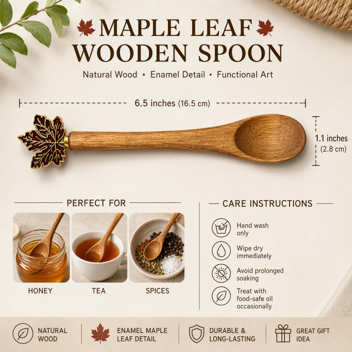 4PCS Acacia Wooden Coffee Spoons, 5.1 Inch Mini Teaspoons