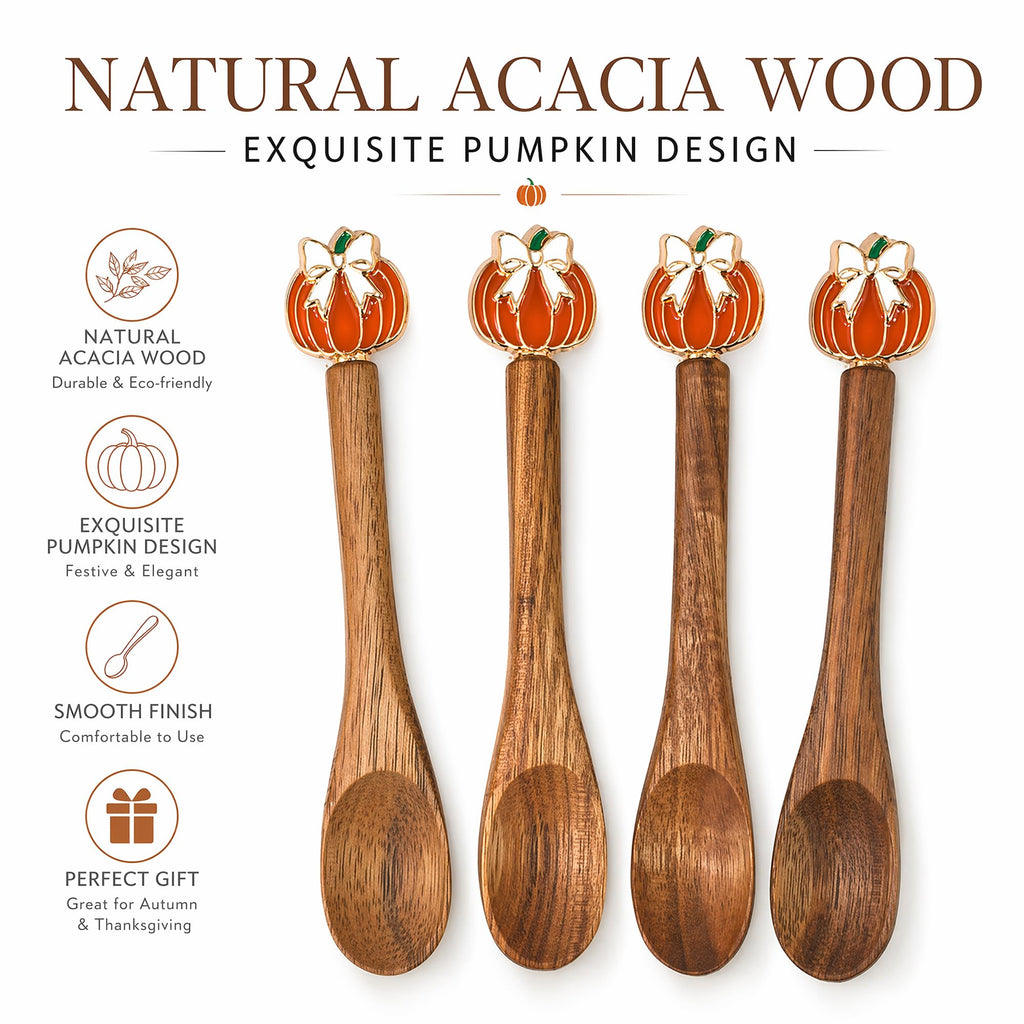 4PCS Acacia Wooden Coffee Spoons, 5.1 Inch Mini Teaspoons