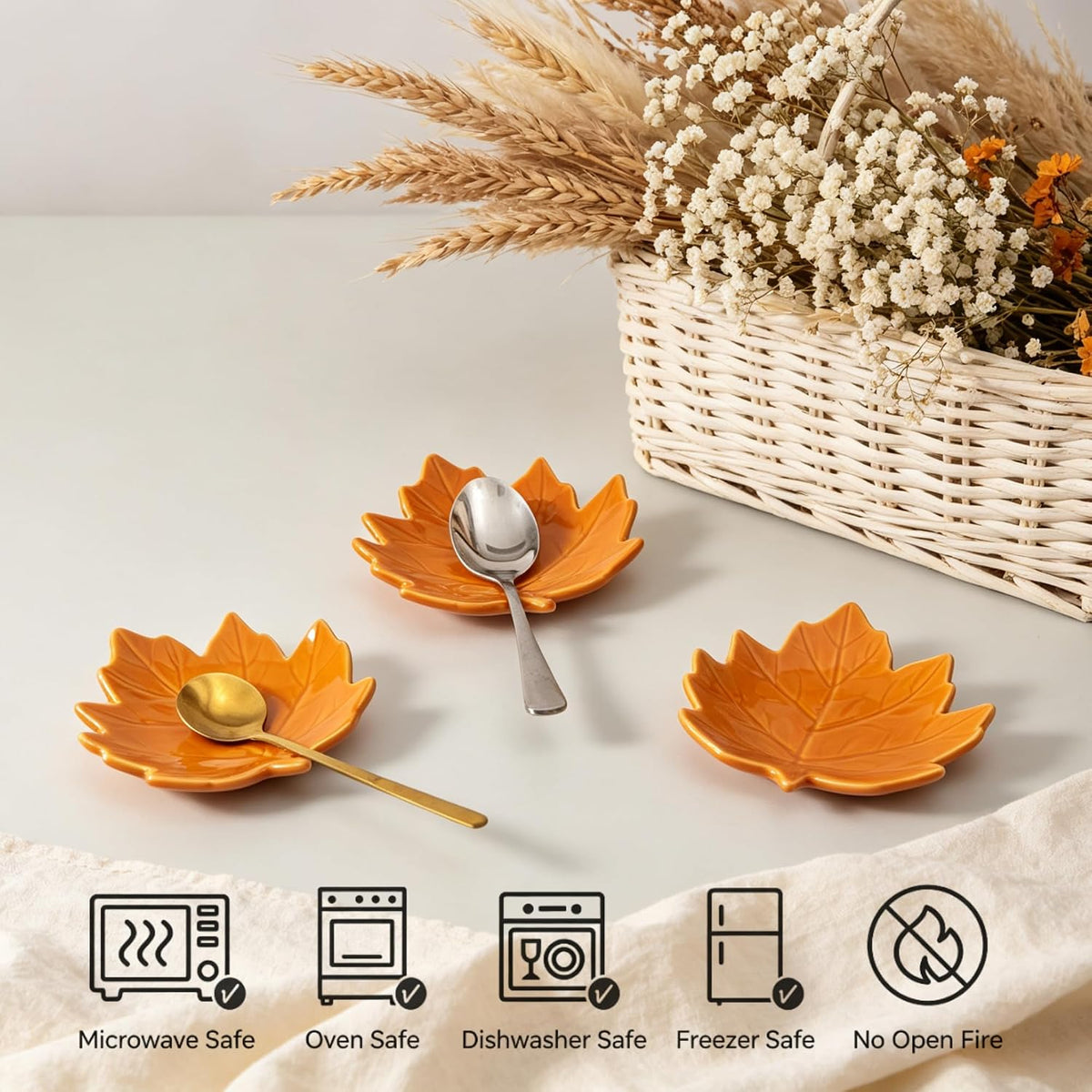 Maple Leaf Coffee Spoon Rest, Orange, Set of 3