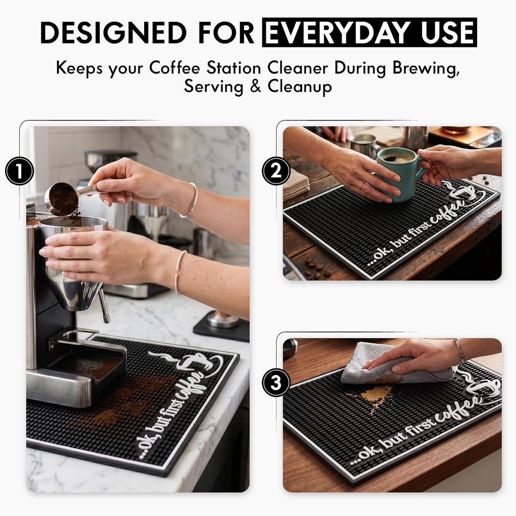 Coffee Bar Mat, Ok But First - Coffee Bar Accessories, Countertop, 18x12