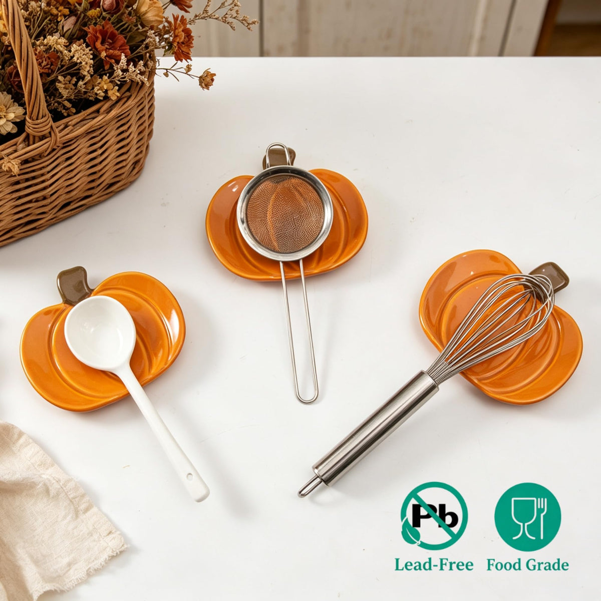 Maple Leaf Coffee Spoon Rest, Orange, Set of 3