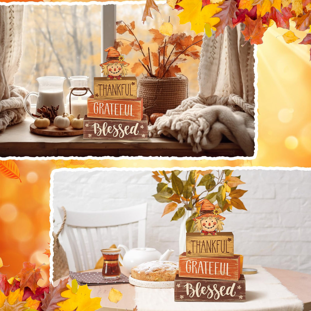 4 Pcs Fall Decor for Home Hello Fall Wooden Signs with Ice Cream Cup