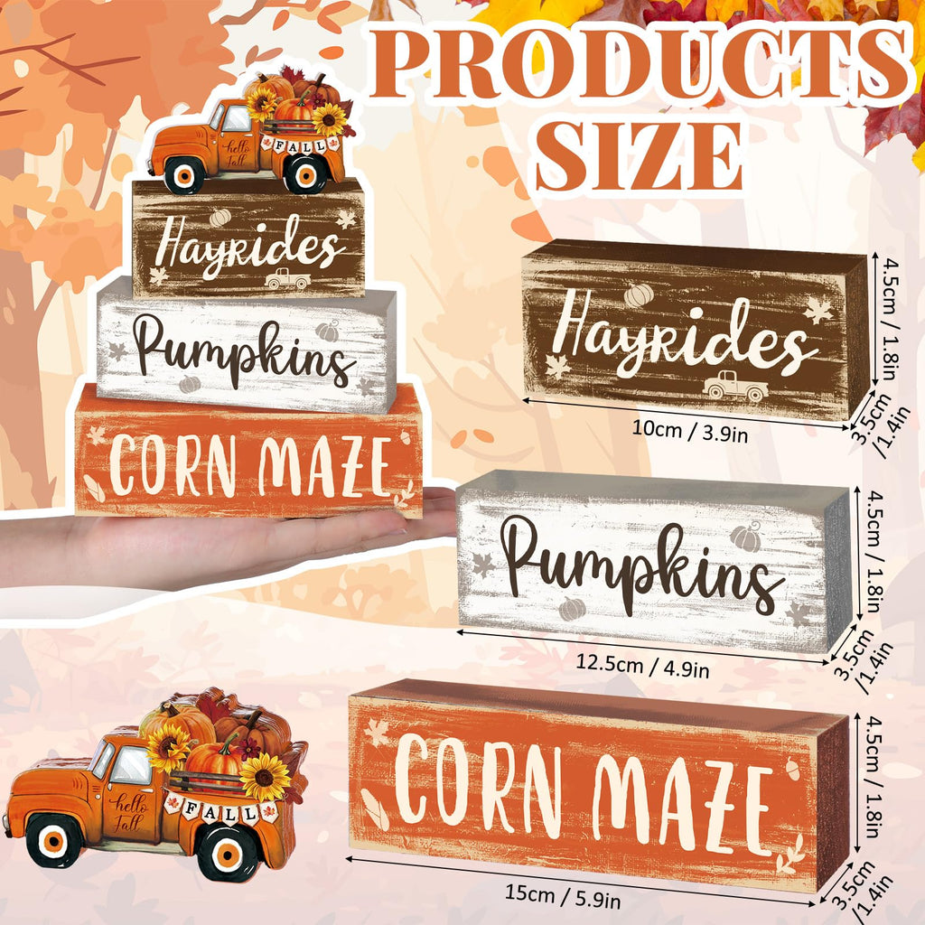4 Pcs Fall Decor for Home Hello Fall Wooden Signs with Ice Cream Cup