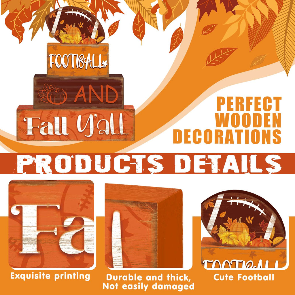4 Pcs Fall Decor for Home Hello Fall Wooden Signs with Ice Cream Cup