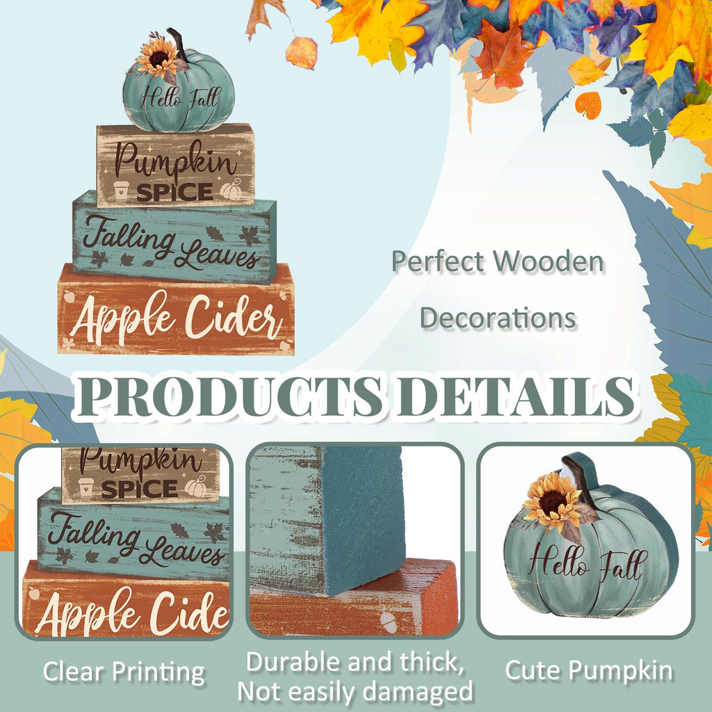 4 Pcs Fall Decor for Home Hello Fall Wooden Signs with Ice Cream Cup