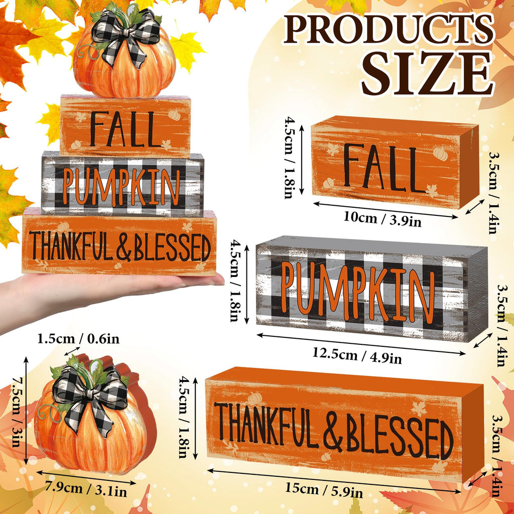 4 Pcs Fall Decor for Home Hello Fall Wooden Signs with Ice Cream Cup