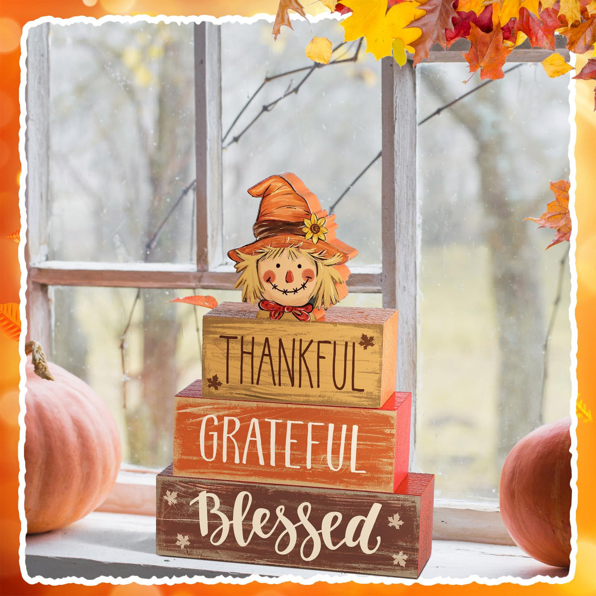 4 Pcs Fall Decor for Home Hello Fall Wooden Signs with Ice Cream Cup