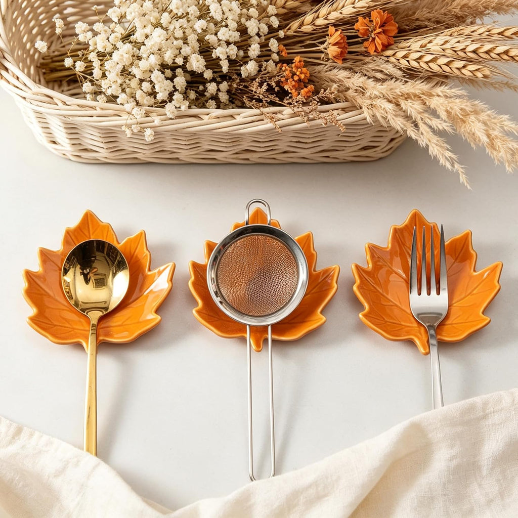 Maple Leaf Coffee Spoon Rest, Orange, Set of 3