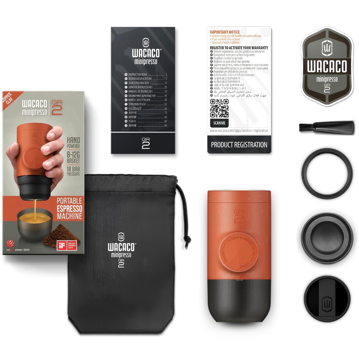 Wacaco Minipresso GR, Portable Espresso Machine, Compatible Ground Coffee, Hand Coffee Maker, Travel Gadgets, Manually Operated, Perfect for Camping, Hiking