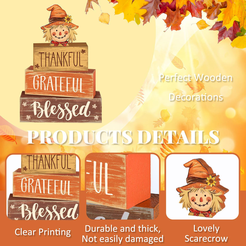 4 Pcs Fall Decor for Home Hello Fall Wooden Signs with Ice Cream Cup