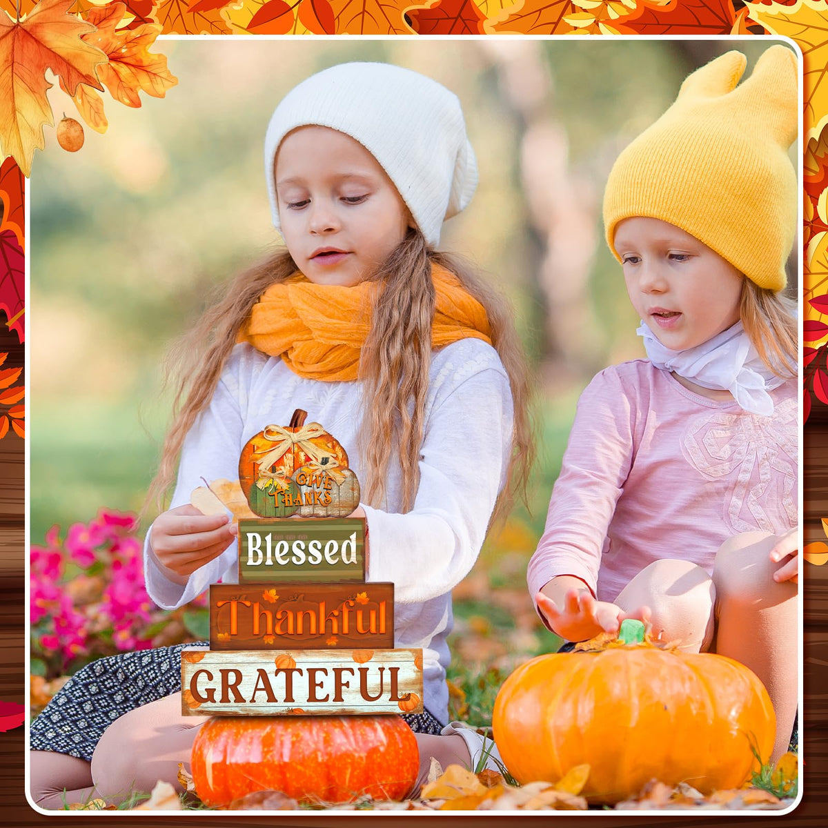 4 Pcs Fall Decor for Home Hello Fall Wooden Signs with Ice Cream Cup