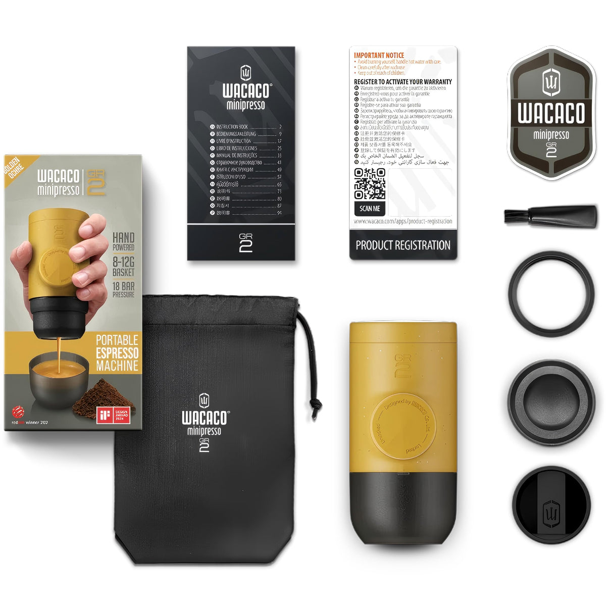 Wacaco Minipresso GR, Portable Espresso Machine, Compatible Ground Coffee, Hand Coffee Maker, Travel Gadgets, Manually Operated, Perfect for Camping, Hiking