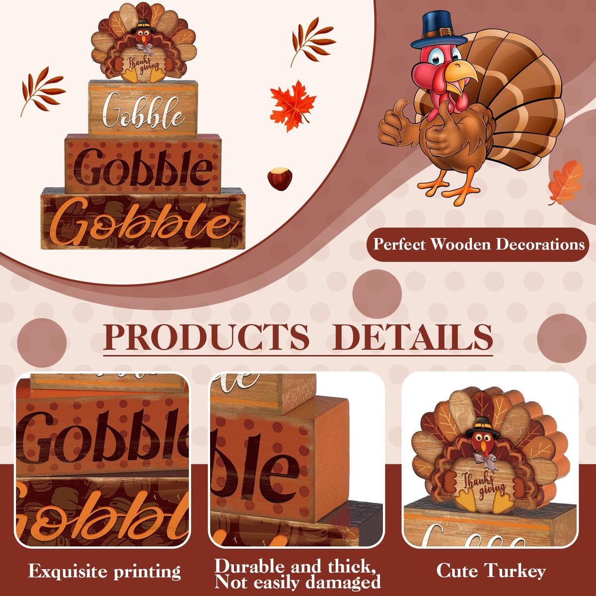 4 Pcs Fall Decor for Home Hello Fall Wooden Signs with Ice Cream Cup