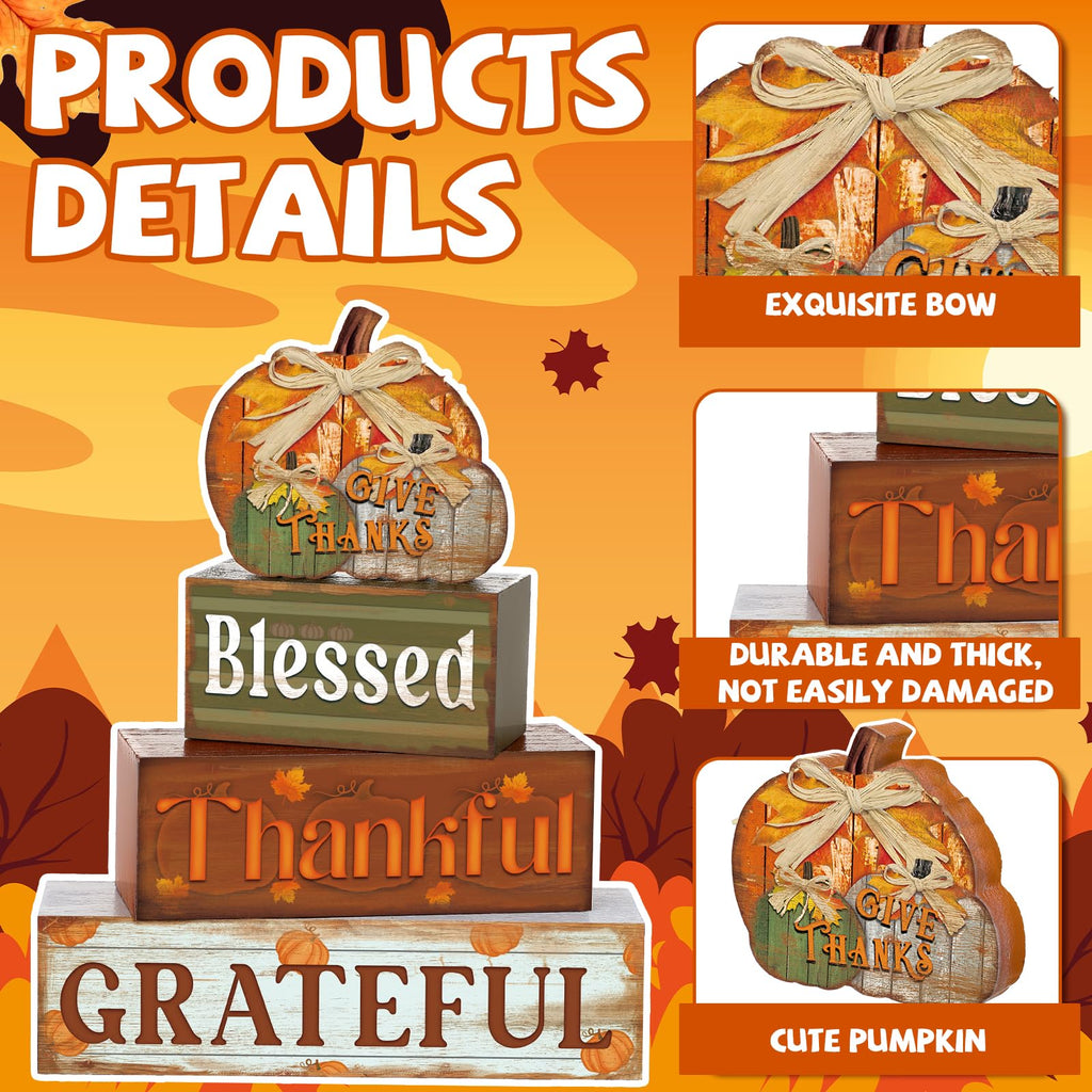 4 Pcs Fall Decor for Home Hello Fall Wooden Signs with Ice Cream Cup