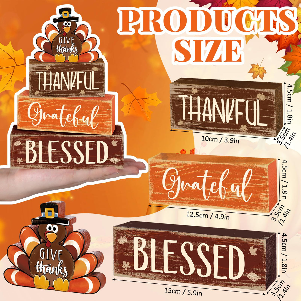 4 Pcs Fall Decor for Home Hello Fall Wooden Signs with Ice Cream Cup