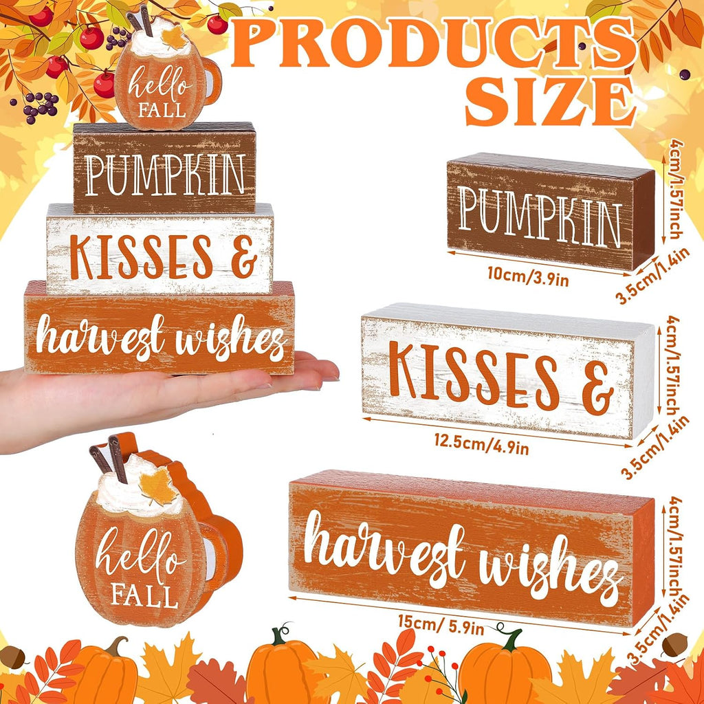 4 Pcs Fall Decor for Home Hello Fall Wooden Signs with Ice Cream Cup