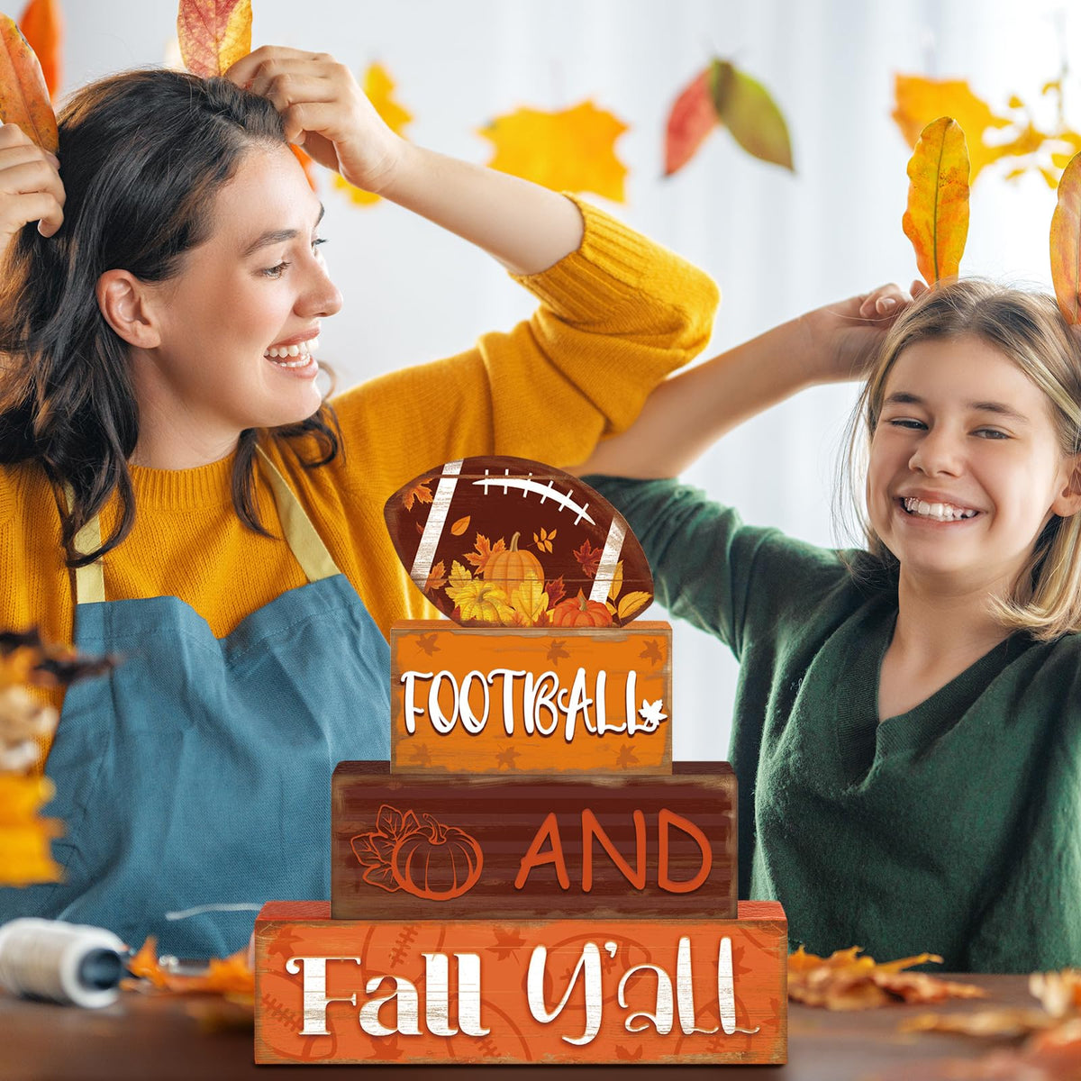 4 Pcs Fall Decor for Home Hello Fall Wooden Signs with Ice Cream Cup
