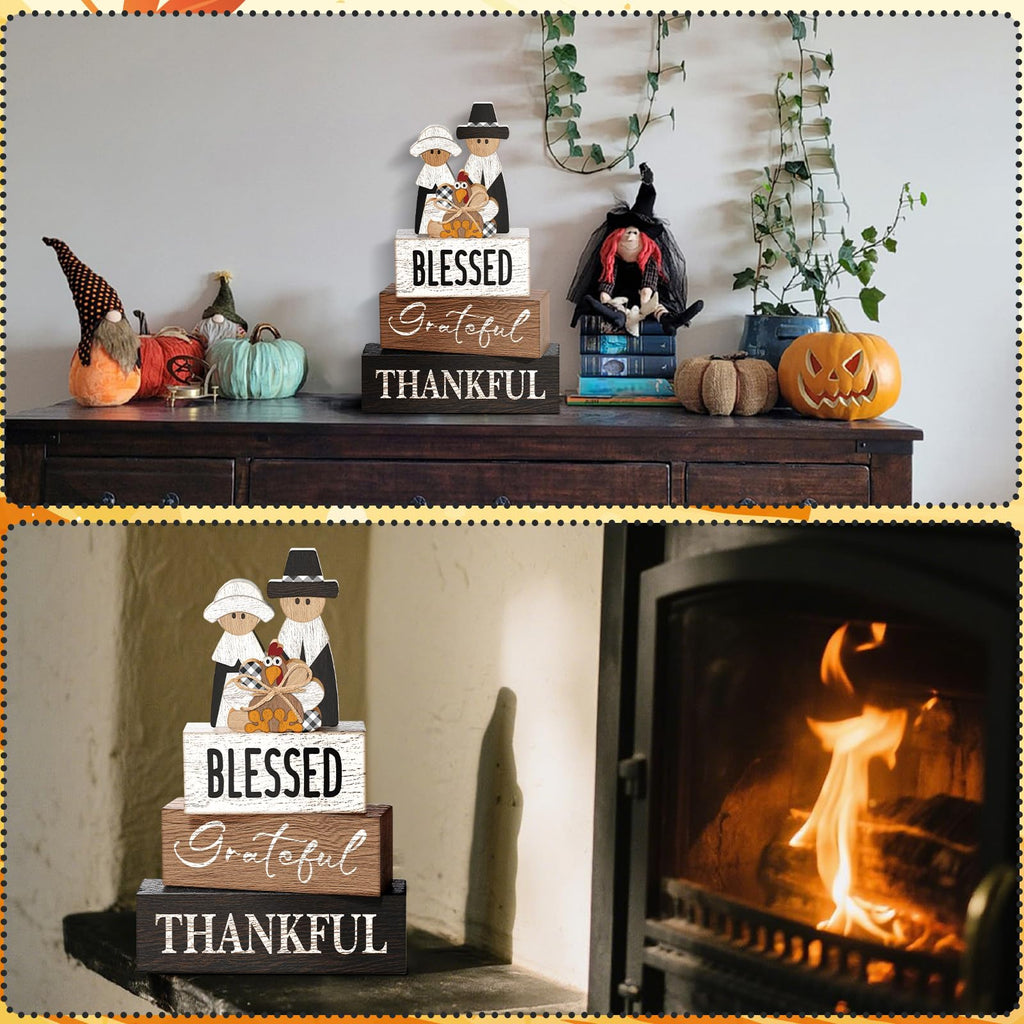 4 Pcs Fall Decor for Home Hello Fall Wooden Signs with Ice Cream Cup