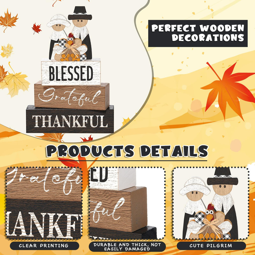 4 Pcs Fall Decor for Home Hello Fall Wooden Signs with Ice Cream Cup