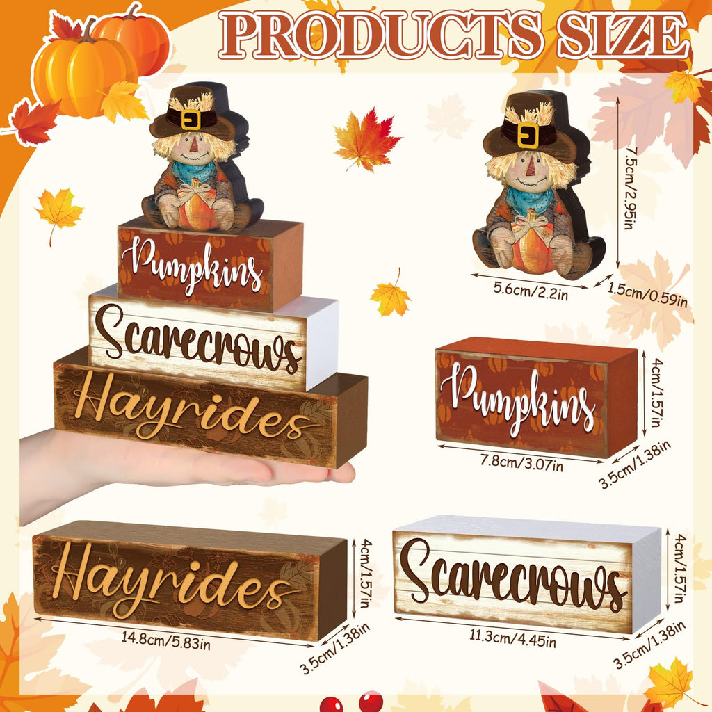 4 Pcs Fall Decor for Home Hello Fall Wooden Signs with Ice Cream Cup