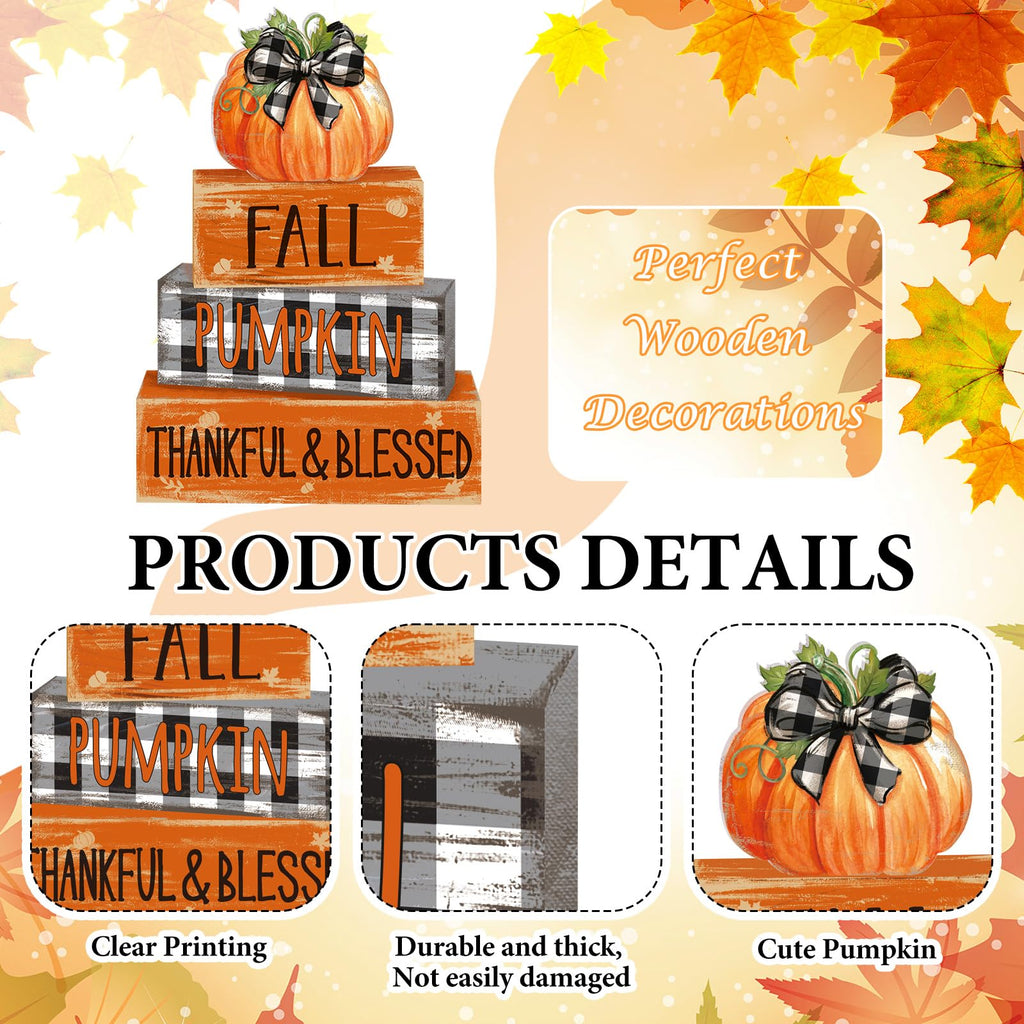 4 Pcs Fall Decor for Home Hello Fall Wooden Signs with Ice Cream Cup