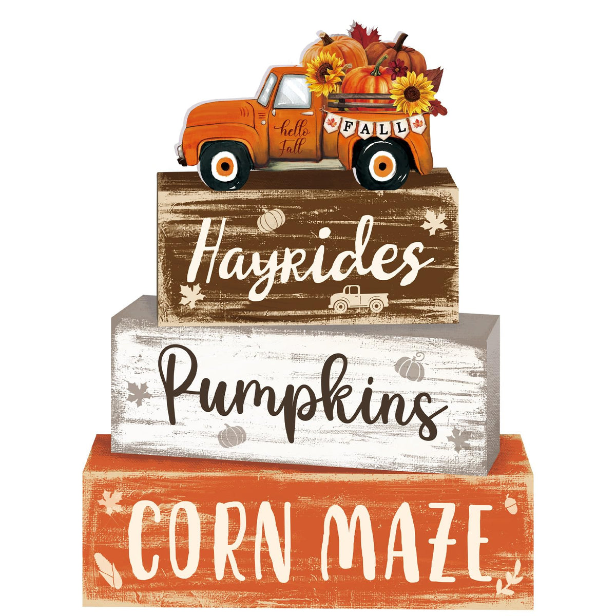 4 Pcs Fall Decor for Home Hello Fall Wooden Signs with Ice Cream Cup