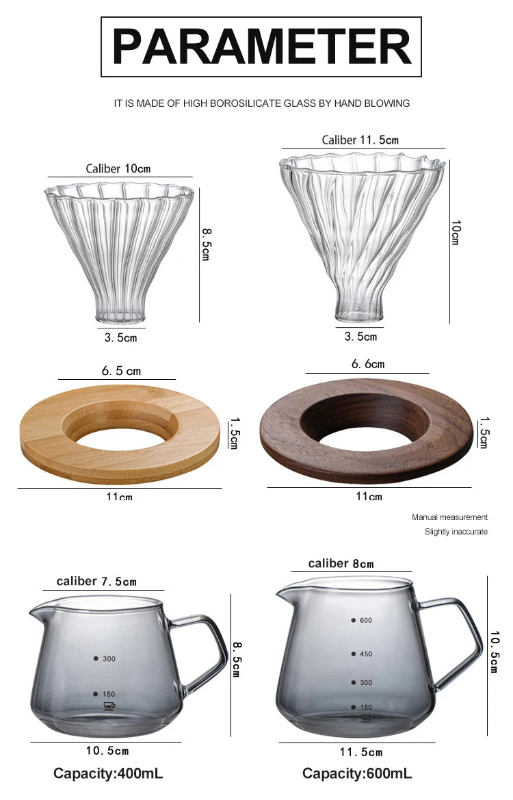 Glass Pour Over Coffee Maker Set with Carafe & Reusable Dripper – 300 mL / 600 mL