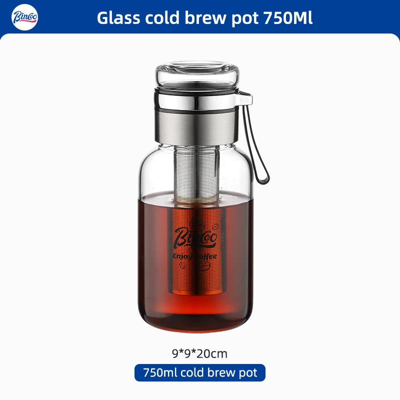 Bin Coo Glass Cold Brew Coffee & Tea Maker with Stainless Steel Infuser