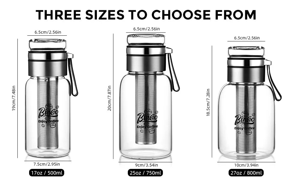 Bin Coo Glass Cold Brew Coffee & Tea Maker with Stainless Steel Infuser