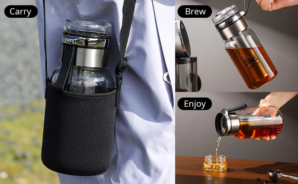 Bin Coo Glass Cold Brew Coffee & Tea Maker with Stainless Steel Infuser