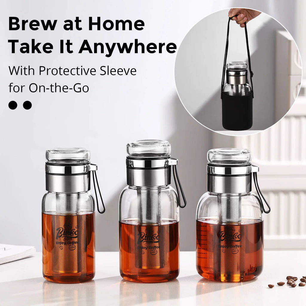 Bin Coo Glass Cold Brew Coffee & Tea Maker with Stainless Steel Infuser