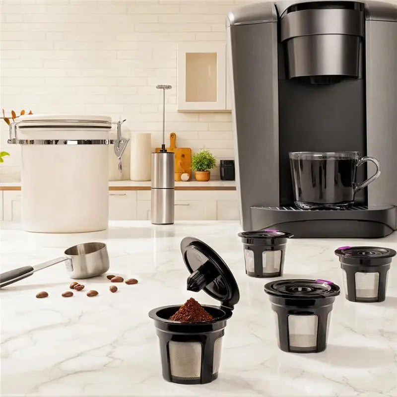 Reusable K-Cup Coffee Pods with Stainless Steel Filters – 4 Pack